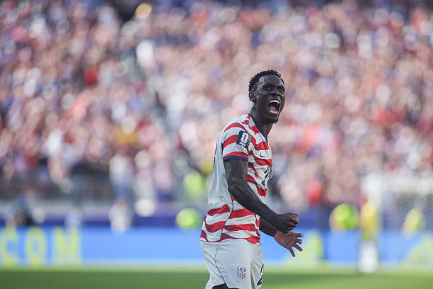 Folarin Balogun, #20 of the United States celebrates after scoring a goal during the FIFA World Cup 2026 Round Of 32 match between United States and Bosnia and Herzegovina at San Francisco Bay Area Stadium on July 1, 2026 in Santa Clara, California. (Photo by Elysia Su/ISI Photos/ISI Photos via Getty Images)