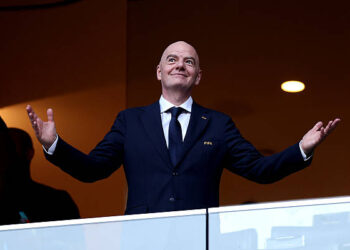FIFA President Gianni Infantino attends the FIFA World Cup 2026 Round of 32 match between Netherlands and Morocco at Monterrey Stadium on June 29, 2026 in Guadalupe, Mexico. (Photo by Carl Recine/Getty Images)
