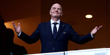 FIFA President Gianni Infantino attends the FIFA World Cup 2026 Round of 32 match between Netherlands and Morocco at Monterrey Stadium on June 29, 2026 in Guadalupe, Mexico. (Photo by Carl Recine/Getty Images)