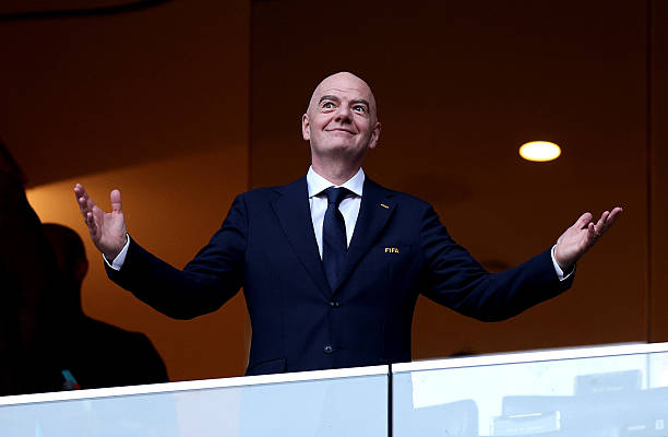 FIFA President Gianni Infantino attends the FIFA World Cup 2026 Round of 32 match between Netherlands and Morocco at Monterrey Stadium on June 29, 2026 in Guadalupe, Mexico. (Photo by Carl Recine/Getty Images)