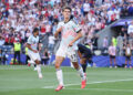 Charles De Ketelaere #17 of Belgium celebrates scoring his team's second goal during the FIFA World Cup 2026 Round of 16 match between USA and Belgium at Seattle Stadium on July 06, 2026 in Seattle, Washington. (Photo by Alex Grimm/Getty Images)