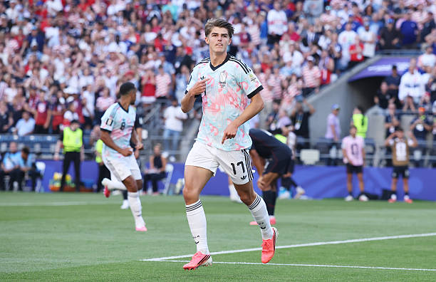 Charles De Ketelaere #17 of Belgium celebrates scoring his team's second goal during the FIFA World Cup 2026 Round of 16 match between USA and Belgium at Seattle Stadium on July 06, 2026 in Seattle, Washington. (Photo by Alex Grimm/Getty Images)
