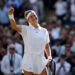 Karolina Muchova of Czechia celebrates victory over Naomi Osaka of Japan during their Ladies' Singles quarterfinal match on day nine of The Championships Wimbledon 2026 at All England Lawn Tennis and Croquet Club on July 07, 2026 in London, England. (Photo by Jan Kruger/Getty Images)