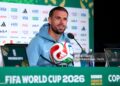 Jordan Henderson #14 of England speaks to the media during a press conference ahead of the FIFA World Cup 2026 Round of 16 match between Mexico and England (Photo by Eddie Keogh - The FA/The FA via Getty Images)