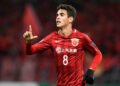 SHANGHAI, CHINA - FEBRUARY 07:  Oscar #8 of Shanghai SIPG celebrates after scoring his team's first goal during the AFC Champions League 2017 play-off match between Shanghai SIPG and Sukhothai at Shanghai Stadium on February 7, 2017 in Shanghai, China.  (Photo by Visual China Group via Getty Images/Visual China Group via Getty Images)