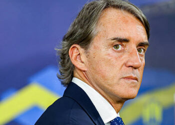 Roberto Mancini looks on during the 2026 FIFA World Cup AFC qualifiers football match between Saudi Arabia and Jordan at al-Awwal Stadium in Riyadh on June 11, 2024. (Photo by Fayez NURELDINE / AFP via Getty Images)