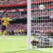 Mathis Albert of Borussia Dortmund has a penalty saved in the shootout by Illan Meslier of Arsenal during the pre-season friendly match between Arsenal FC and Borussia Dortmund at Emirates Stadium on August 09, 2026 in London, England. (Photo by James Gill - Danehouse/Getty Images)