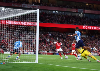 Bukayo Saka scoring the second goal. Photo Courtesy: Getty Images