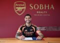 Bruno Guimaraes signs for Arsenal (Photo by David Price/Arsenal FC via Getty Images)