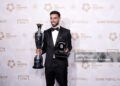 Bruno Fernandes with his PFA players player of the year award during the PFA Awards 2026 (Photo by Peter Byrne/PA Images via Getty Images)