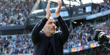 Enzo Maresca, Manager of Manchester City, applauds the fans prior to the Premier League 2026/27 match between Manchester City and AFC Bournemouth at Etihad Stadium on August 23, 2026 in Manchester, England. (Photo by Michael Steele/Getty Images)