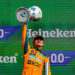 Lando Norris of Great Britain and McLaren Mastercard F1 Team raises his trophy in celebration on the podium during the F1 Grand Prix of Netherlands at Circuit Zandvoort on August 23, 2026 in Zandvoort, Netherlands. (Photo by Kym Illman/Getty Images)