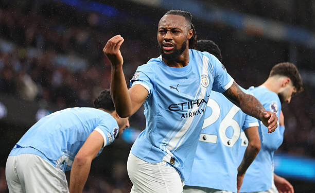 Antoine Semenyo of Manchester City celebrates scoring their first goal during the Premier League match between Manchester City and Crystal Palace at Etihad Stadium on May 13, 2026 in Manchester, England. (Photo by Marc Atkins/Getty Images)