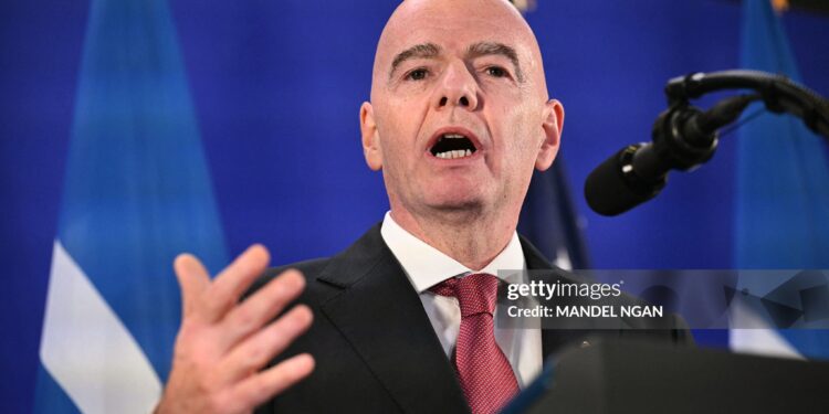 FIFA President Gianni Infantino speaks during a FIFA reception at Trump Tower in New York on July 17, 2026. President Trump will attend the 2026 World Cup Final between Spain and Argentina. (Photo by Mandel NGAN / AFP via Getty Images)