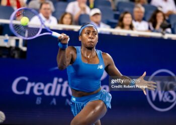 Coco Gauff of the United States in action against Marta Kostyuk of Ukraine in the quarter-final on Day 11 of the Cincinnati Open (Photo by Robert Prange/Getty Images)