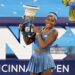 Coco Gauff of the United States poses for photos with the Rookwood Cup after defeating Jessica Pegula of the United States to win the women's singles title during the final day of the Cincinnati Open (Photo by Dylan Buell/Getty Images)