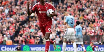 Alexander Isak of Liverpool celebrates scoring his team’s first goal during the Premier League 2026/27 match between Liverpool FC and Nottingham Forest FC (Photo by Jan Kruger/Getty Images)