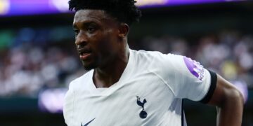 Mohammed Kudus of Tottenham Hotspur looks on during the Premier League 2026/27 match between Tottenham Hotspur and Newcastle United (Photo by Clive Mason/Getty Images)