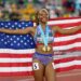Mia Maxwell of Team United States celebrates winning the Women's 100m final during day two of the 2026 World Athletics U20 Championships (Photo by Emilee Chinn/WA/Getty Images)