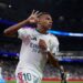 Kylian Mbappe of Real Madrid celebrates after scoring his side's fourth goal to complete his hat-trick during the LaLiga EA Sports 2026/27 match between Real Madrid and Real Sociedad (Photo by Alvaro Medranda/Quality Sport Images/Getty Images)