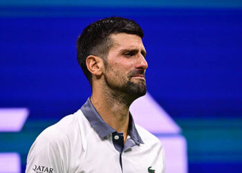 Novak Djokovic reacts against Mariano Navone during a Men's Singles match on Day One of the 2026 US Open at USTA Billie Jean King National Tennis Center on Sunday, August 30, 2026 in Flushing, NY. (Photo by Mike Lawrence/USTA via Getty Images)