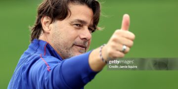 Head coach Mauricio Pochettino of the United States greets members of the media during a training session for the 2026 World Cup  (Photo by Jamie Squire/Getty Images)