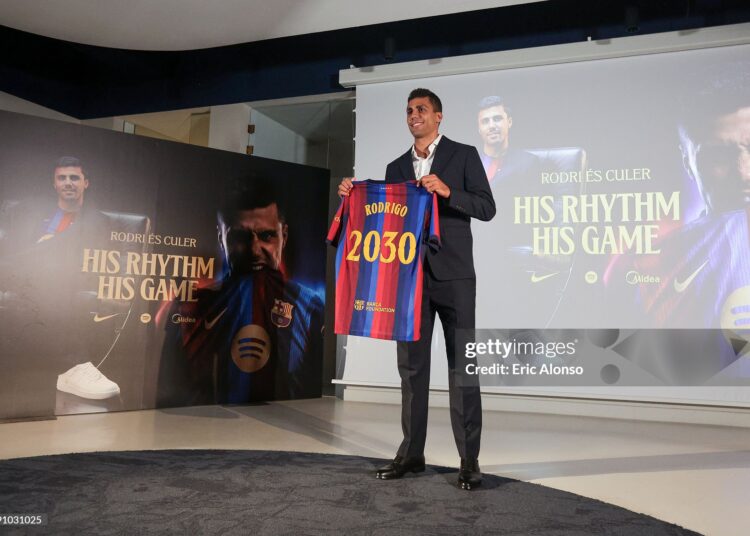 FC Barcelona Unveil New Signing Rodri at Spotify Camp Nou (Photo by Eric Alonso/Getty Images)