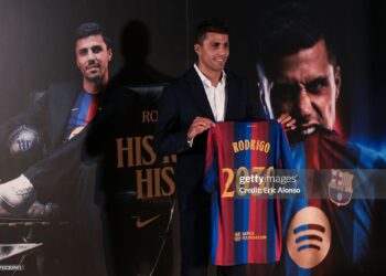 FC Barcelona Unveil New Signing Rodri at Spotify Camp Nou (Photo by Eric Alonso/Getty Images)