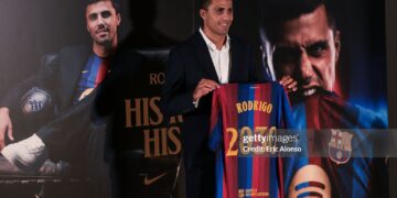 FC Barcelona Unveil New Signing Rodri at Spotify Camp Nou (Photo by Eric Alonso/Getty Images)