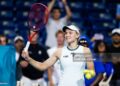 Elena Rybakina of Kazakhstan celebrates defeating Naomi Osaka of Japan in the quarter-final on Day 10 of the National Bank Open (Photo by Robert Prange/Getty Images)