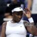 Venus Williams of the United States reacts to match point against Sofia Kenin of the United States during her Women's Singles First Round match on Day One of the 2026 US Open at USTA Billie Jean King National Tennis Center on August 30, 2026 (Photo by Mike Stobe/Getty Images)