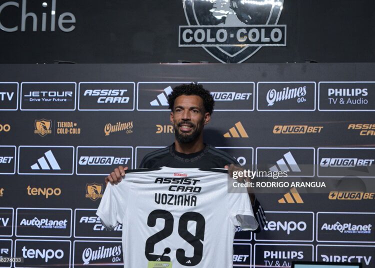 Cape Verde's goalkeeper Vozinha holds his uniform during his presentation as a new Colo Colo player at Monumental Stadium in Santiago on August 4, 2026. Vozinha, goalkeeper and one of the standout players of Cape Verde's surprising run at the 2026 World Cup (Photo by Rodrigo ARANGUA / AFP via Getty Images)