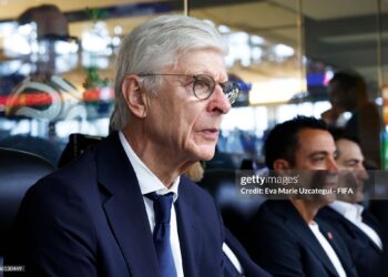 Arsene Wenger looks on during the FIFA World Cup 2026 Semi Final match between France and Spain (Photo by Eva Marie Uzcategui - FIFA/FIFA via Getty Images)