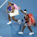 Venus Williams and Serena Williams of the United States wave to fans as they walk off the court after a match against Marta Kostyuk of Czechia and Peyton Stearns of the United States on day seven of the Cincinnati Open (Photo by Emilee Chinn/Getty Images)