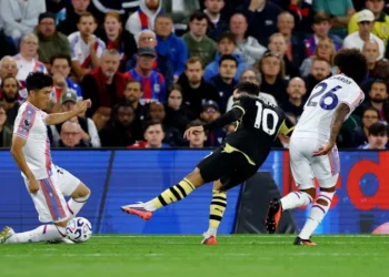 Rayan Cherki scores the second goal. Photo Courtesy: Getty Images