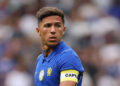 Enzo Fernandez of Chelsea reacts during the pre-season friendly match between Chelsea and Real Sociedad  at Stamford Bridge on August 15, 2026 in London, England. (Photo by Ryan Pierse/Getty Images)