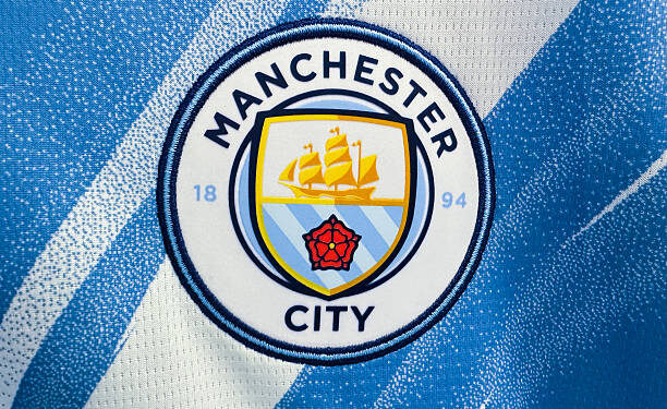 Manchester City logo is seen on a jersey at the store in Krakow, Poland on July 13, 2026. (Photo by Jakub Porzycki/NurPhoto via Getty Images)