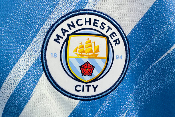 Manchester City logo is seen on a jersey at the store in Krakow, Poland on July 13, 2026. (Photo by Jakub Porzycki/NurPhoto via Getty Images)