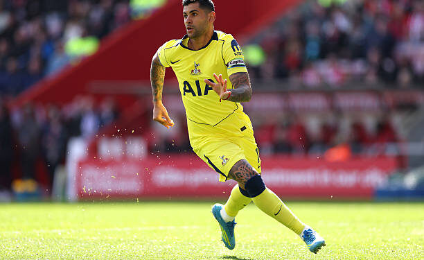 Cristian Romero of Tottenham Hotspur in action during the Premier League match between Sunderland and Tottenham Hotspur at Stadium of Light on April 12, 2026 in Sunderland, England. (Photo by Stu Forster/Getty Images)