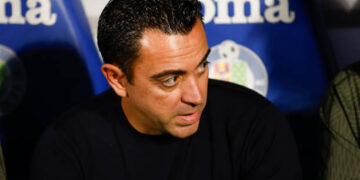 Xavi Hernandez, Past head coach of FC Barcelona, looks on during the spanish league, La Liga EA Sports, football match played between Getafe CF and FC Barcelona at Coliseum Alfonso Perez stadium on August 13, 2023, in Getafe, Madrid, Spain. (Photo By Oscar J. Barroso/Europa Press via Getty Images)