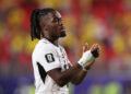 Brandon Thomas-Asante #10 of Ghana applauds fans after the 0-1 loss during the FIFA World Cup 2026 Round of 32 match between Colombia and Ghana at Kansas City Stadium on July 03, 2026 in Kansas City, Missouri. (Photo by Luke Hales/Getty Images)