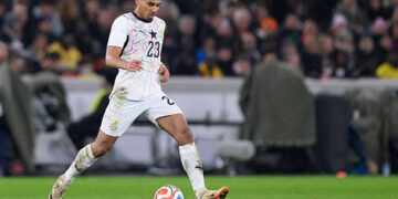Alexander Djiku of Ghana n action during the international friendly match between Germany and Ghana at MHP Arena on March 30, 2026 in Stuttgart, Germany. (Photo by Christian Kaspar-Bartke/Getty Images)