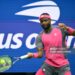 USA's Frances Tiafoe hits a return to USA's Alex Michelsen during their men's singles quarter-finals (Photo by ANGELA WEISS / AFP via Getty Images)