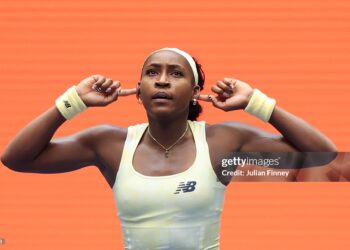 Coco Gauff of the United States celebrates against Mirra Andreeva during their Women's Singles Quarterfinal match on Day Eleven of the 2026 US Open (Photo by Julian Finney/Getty Images)