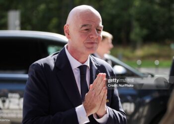 FIFA President Gianni Infantino attends the opening match of the FIFA U-20 Women's World Cup between Poland and Argentina at Arena Katowice in Katowice, Poland, on September 5, 2026. (Photo by JPix/NurPhoto via Getty Images)