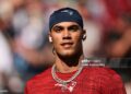 Christian Gonzalez #0 of the New England Patriots looks on prior to Super Bowl LX against the Seattle Seahawks (Photo by Kathryn Riley/Getty Images)