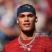 Christian Gonzalez #0 of the New England Patriots looks on prior to Super Bowl LX against the Seattle Seahawks (Photo by Kathryn Riley/Getty Images)