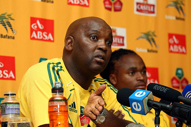 CAPE TOWN, SOUTH AFRICA - NOVEMBER 15: Bafana Bafana coach, Pitso Mosimane during the South African team press conference ahead of their international match against USA at the Cullinan Hotel on November 15, 2010 in Cape Town, South Africa. (Photo by Carl Fourie / Gallo Images / Getty Images)