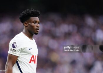 Mohammed Kudus of Tottenham Hotspur during the Premier League match between Tottenham Hotspur and Newcastle United (Photo by Harvey Murphy/News Images/NurPhoto via Getty Images)