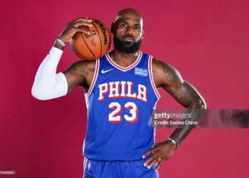 LeBron James #23 of the Philadelphia 76ers poses for a portrait during media day at the Philadelphia 76ers (Photo by Emilee Chinn/Getty Images)